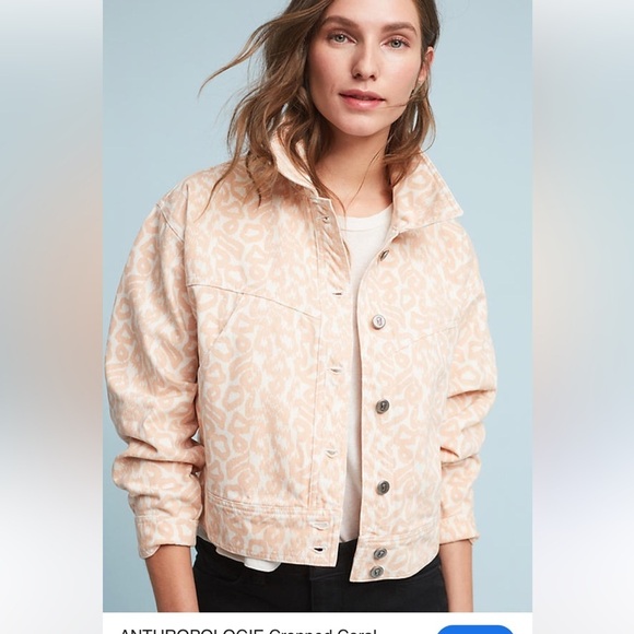 Maeve by Anthropologie jean jacket cropped animal print Large - Picture 4 of 11
